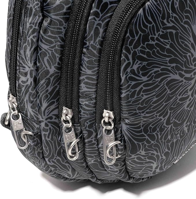Baggallini Securtex® Anti-Theft Multi Zip Sling - Lightweight 8.6"x15.2" Travel Bag with Locking Zippers & RFID Protection