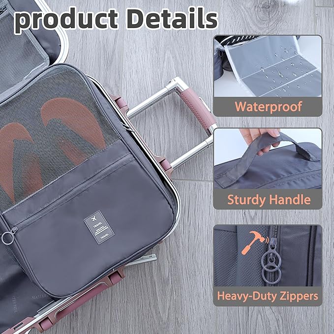 Shoe Bags for Travel Holds 4 Pair of Shoes, Shoe Storage Pouch with 2 Pack Portable Bags, Waterproof & Washable, Grey & Large