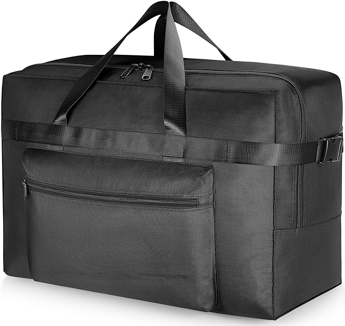 Hafmall 80L Foldable Duffel Bag for Travel, Waterproof Weekend Overnight Bag, Large Collapsible Storage Bag for Moving, Camping (Black)