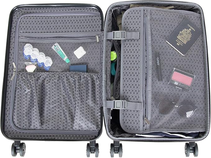 Kenneth Cole REACTION Madison Square Lightweight Hardside Chevron Expandable Spinner Luggage, Black, 2-Piece (20" Carry On + Backpack)