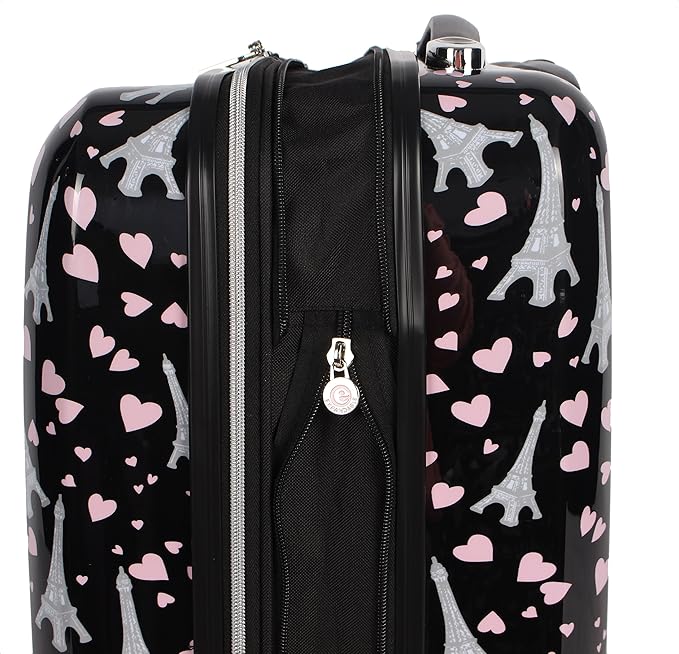 Betsey Johnson Designer 20 Inch Carry On - Expandable (ABS + PC) Hardside Luggage - Lightweight Durable Suitcase With 8-Rolling Spinner Wheels for Women (Paris Love)