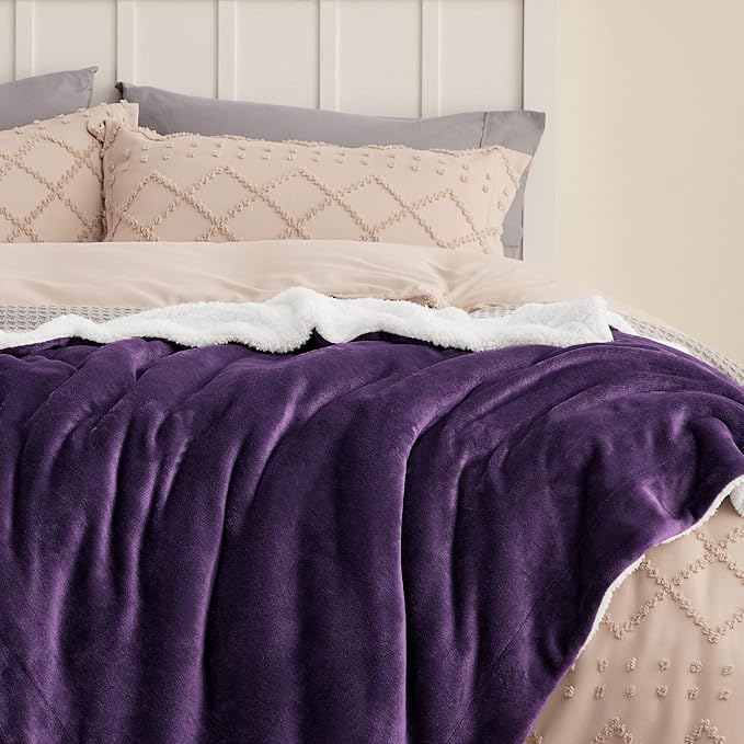 Bedsure GentleSoft Sherpa Fleece Twin Size Blanket for Couch, Non-Heated, Thick and Warm Throw Gifts for Women and Girls, Soft Fuzzy Plush Twin Blanket for Winter, Purple, 60x80 Inches