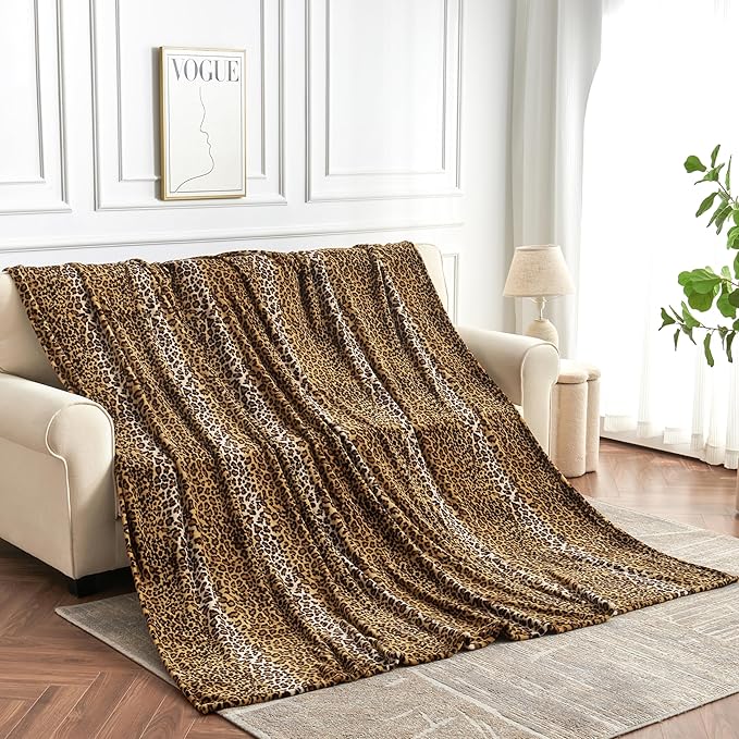 Fleece Queen Size Super Soft Cozy Leopard Print Blanket for Couch Bed, Cheetah Print Blanket for All Seasons 90"x90" (Dark Brown)