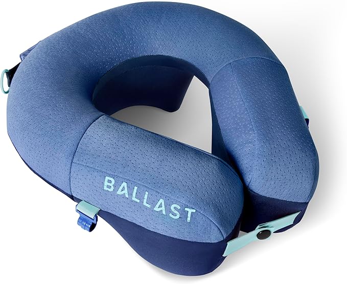 Ballast Pro Beach & Travel Pillow – Inflatable Neck Pillow for Airplanes, Beach & Pool, Compact and Water-Resistant (Ocean Blue)
