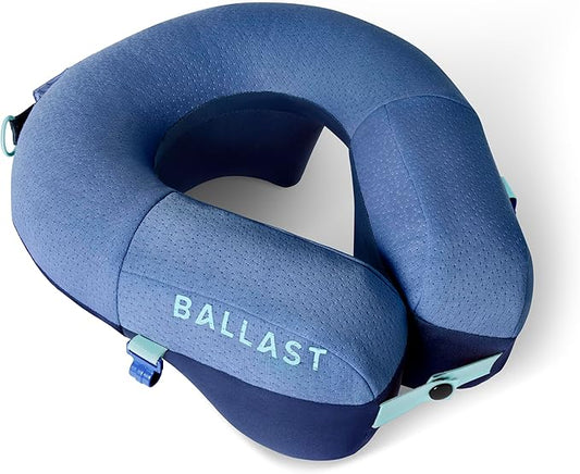 Ballast Pro Beach & Travel Pillow – Inflatable Neck Pillow for Airplanes, Beach & Pool, Compact and Water-Resistant (Ocean Blue)