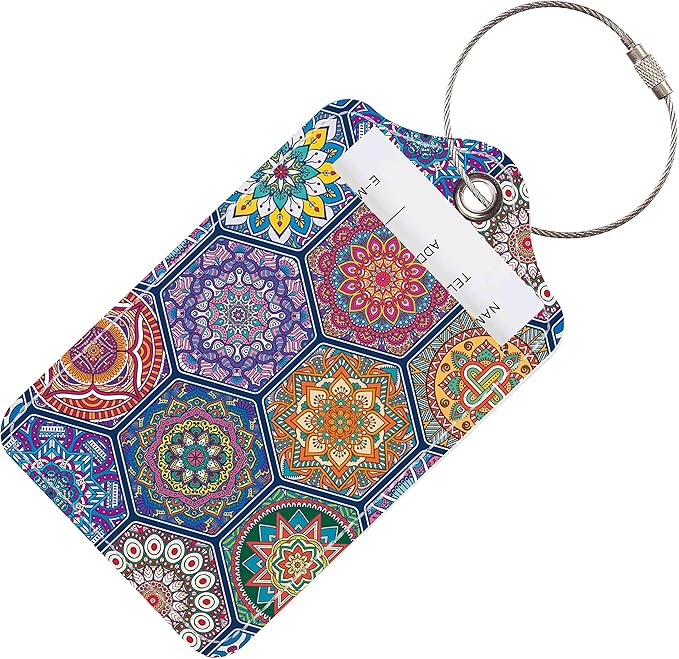 Luggage Tags for Suitcases, 2 Pack Cute PU Leather Suitcase Tag Identifiers TSA Approved with Stainless Steel Loop and Address Card for Baggage Tag for Cruise Airport Travel Essentials by Chelmon