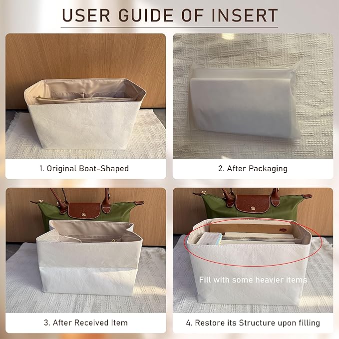 Doxo Upgraded Purse Organizer Insert for Long Champ, Bag Organizer for Long Champ Large and More, Ultra-light Waterproof DupontPaper le pliage Accessories, Women Tote Handbag Dividers(White,L)