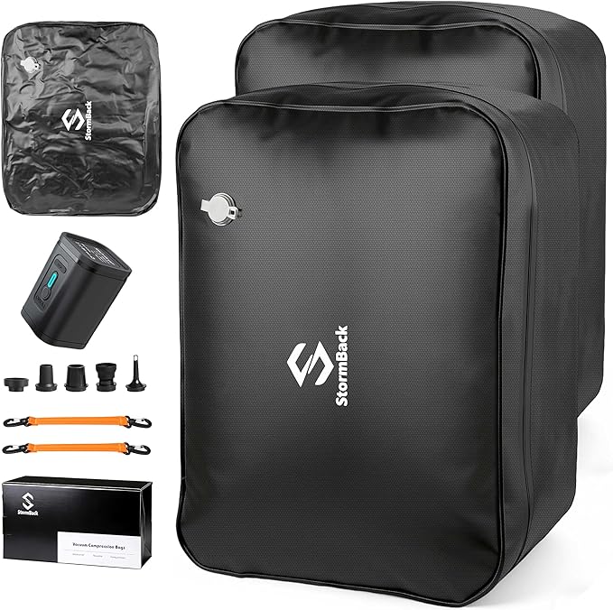 41L Travel Vacuum Bags with Pump, 180° Open,Compression Bags for Travel Luggage, Reusable IP67 Waterproof Vacuum Seal Packing Cubes for Carry On Suitcase and Backpack (2PC + Pump)