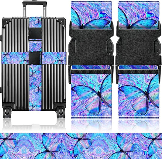 Slohif Luggage Straps for Suitcases Travel Belt Accessories Luggage Connector Identifiers 2 Pack Over Handle with Buckle Unique Nylon Adjustable Strap for Sleeping Bag Car Seat Butterfly