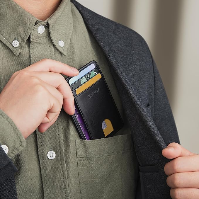 Buffway Slim Minimalist Front Pocket RFID Blocking Leather Wallets for Men and Women - Slate Black | Slim, Minimalist, Front Pocket, RFID Blocking