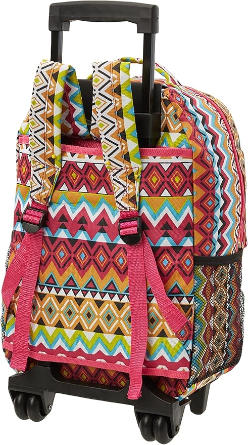 Rockland Double Handle Rolling Backpack, Tribal, 17"
