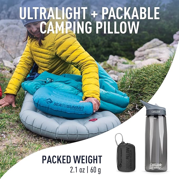 Sea to Summit Aeros Ultralight Inflatable Camping and Travel Pillow, Regular, Grey