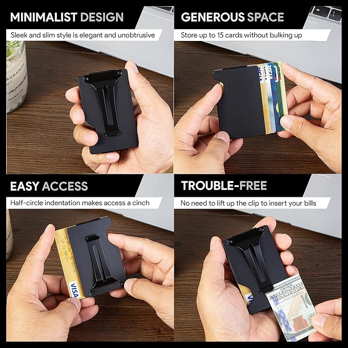 Carbon Fiber Minimalist Wallet for Men Credit Card Holder Money Clip & Cash Strap Slim RFID Mens Wallets(Patriot Reline Eagle)