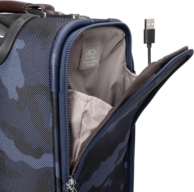 Travelpro Platinum Elite Softside Expandable Carry on Luggage, 8 Wheel Spinner Suitcase, USB Port, Suiter, Men and Women, Navy Camouflage, Carry On 21-Inch
