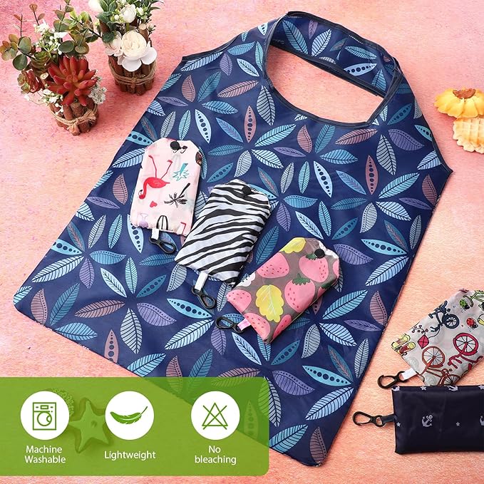 Paterr 24 Pcs Foldable Reusable Shopping Bag Recycle Travel Grocery Bag Fold to Pocket Tote Bulk for Daily Supplies Load