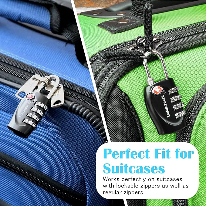 Lumintrail TSA Approved Locks, 4 Digit Combination Luggage Locks TSA Approved, Travel Locks for Luggage & Suitcase with 4-FT Steel Cable, Black, 1 Pack