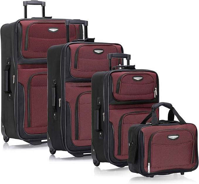 Travel Select Amsterdam Softside Expandable Luggage with Rolling Wheels, Red, 4-Piece Set (15/21/25/29)
