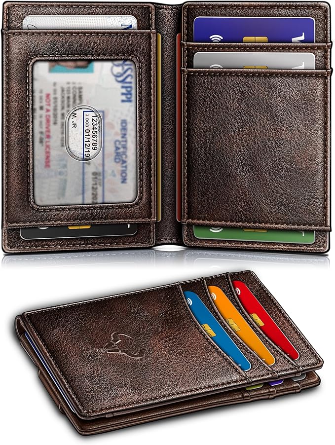 BULLIANT Magnetic Closure Slim Wallet-Genuine Leather Front Pocket Wallet for Men,RFID Blocking,Holds 12 Cards and Money Clip