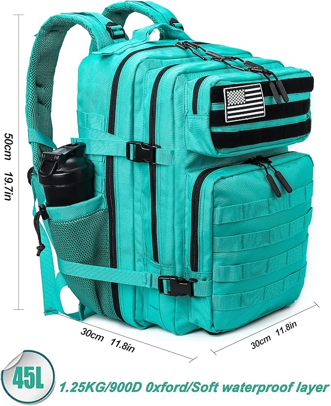 LHI Military Tactical Backpack for Men and Women 45L Army 3 Days Assault Pack Bag Large Rucksack with Molle System - Lake Blue