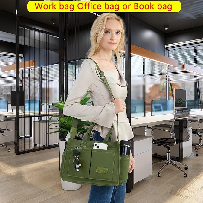 ZHMO Canvas Tote Bag for Women,Women's Bags Crossbody Bags Work Laptop Tote Bag Large Handbags Purse for Travel Nurse Teacher