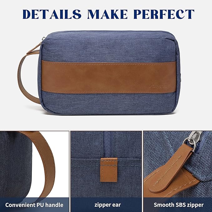 Vorspack Toiletry Bag for Men - Water Resistant Travel Bag for Toiletries, Lightweight Hygiene Bag for Bathroom, Travel Essentials, Gifts - Blue