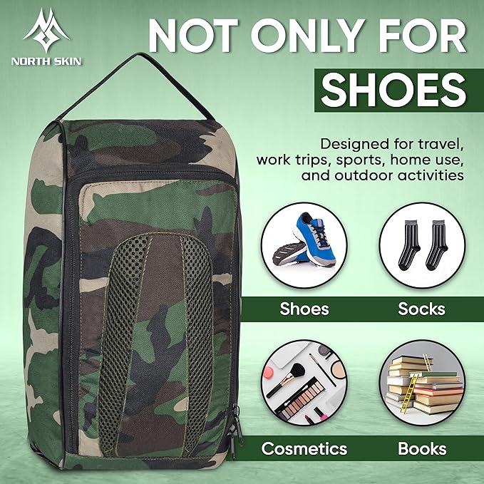 Shoe Bag Waterproof Sports Golf Boot Bag | Odor-Resistant Gym Kit Organiser Storage | Hiking Travel Dust-Proof Storage Bag for Wellington, Cowboy, Football, Rugby, Cricket Shoe (Green Camo)