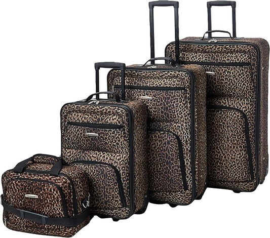 Rockland Jungle Softside Upright Luggage Set, Leopard, 4-Piece Set (14/19/24/28)