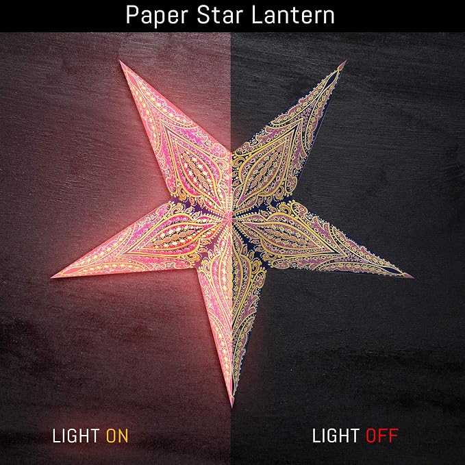 GalaxyArts Paper Star Lanterns, 24 Inch Queen Blue Yellow 3D Light-Up 5-Pointed Hanging Lamp, Handcrafted Hollow Decoration for Christmas, Weddings, Holidays, Indoor Outdoor Home Décor (Medium)