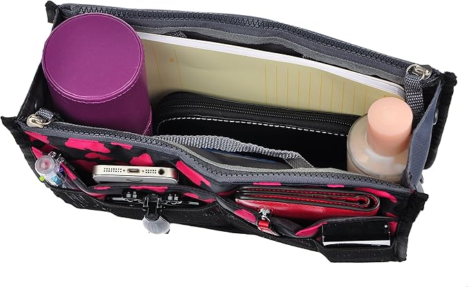 Vercord Purse Organizer Insert for Handbags Bag Organizers Inside Tote Pocketbook Women Nurse Nylon 13 Pockets Rose Heart Large