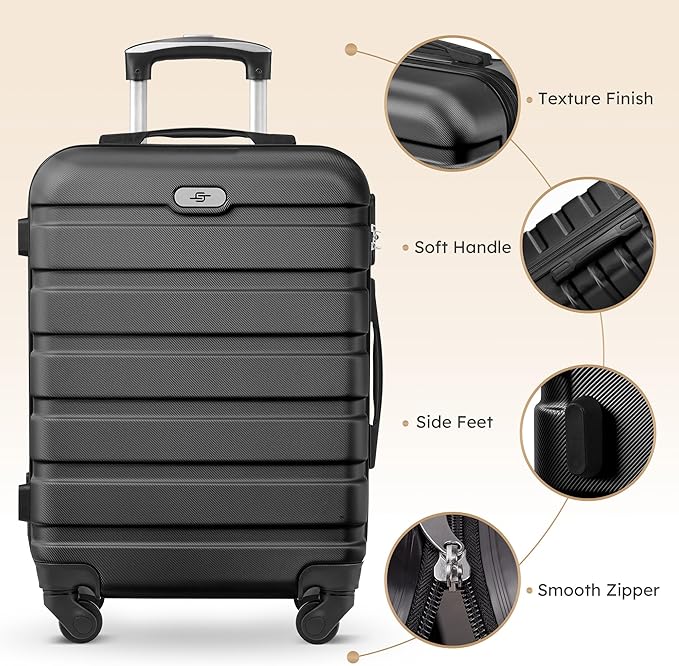 Suitour 4 Piece Luggage Sets, Hard Shell Suitcase Set with Spinner Wheels 16 20 24 28inch Travel Sets(Black)