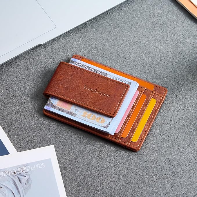 Toughergun Slim Wallet for Men RFID Blocking Money Clip, Minimalist Front Pocket Credit Card Holder, Magnetic Thin Mens Wallets with ID Window