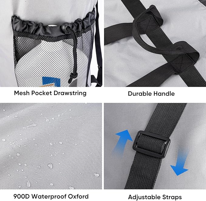 BALEINE 2PK 120L Laundry Bag Backpack, 900D Oxford Fabric Large Travel Laundry Bags with Shoulder Straps and 2 Mesh Pockets (Gray, 120L)