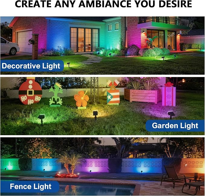 JEJOT Solar Spot Lights Outdoor Waterproof,8 Pack,8 Lighting Modes Solar Spotlights, Solar Lights for Yard Garden Lawn Landscape,Multicolor