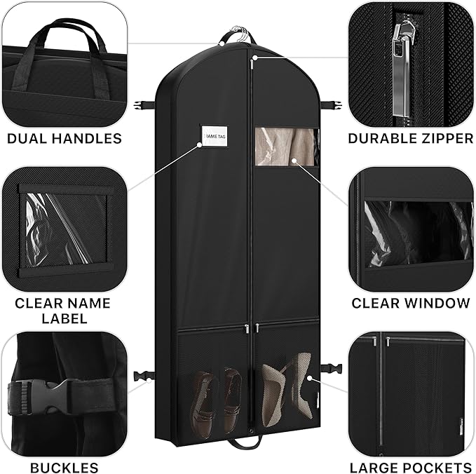Simple Houseware 60'' Travel Garment Bag with Pockets for Suits, Dresses, Coats, Tuxedos, Heavy Duty 300D Polyester