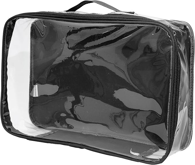 Large Clear Travel Packing Cube/See-Through PVC Organizer for Suitcase/Multipurpose Pouch w/Handle/Dress Shirts, Pants, Cashmere, Sweaters & Seasonal Linen Storage Protection (Black)