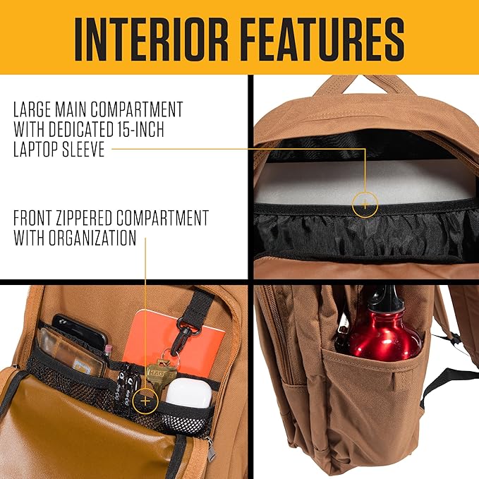 Carhartt 25L Classic Laptop Backpack, Durable Water-Resistant Pack W/ 15" Laptop Sleeve and Multiple Organizational Compartments, PFAS Free, Black