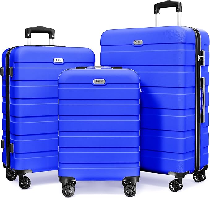 AnyZip Luggage Sets 3 Piece Hardshell Suitcase Set PC ABS Lightweight Travel Suitcases with 4 Double Spinner Wheels TSA Lock 20 24 28 Inch Blue