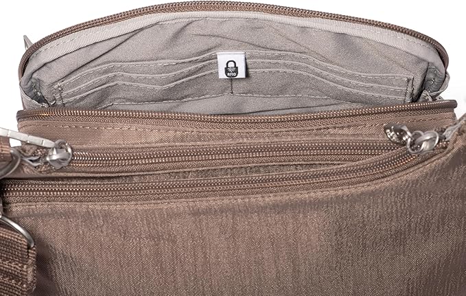 Baggallini Securtex Anti-theft Crossover Crossbody Bag 11”w X 8.5”h, Rfid, Built-in Wallet, Locking Zippers