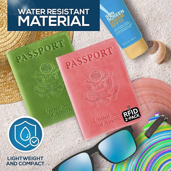 Ciana RFID Passport Holder for Travel – PU Leather Passport Cover and Card Holder for Men & Women – Slim Passport Holder with Card Protector Slot, Travel Must Haves (Pink - Lime Green)