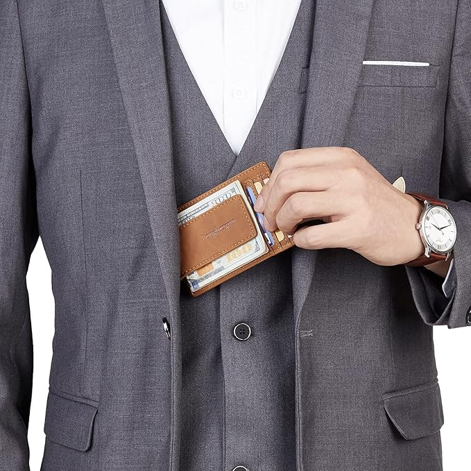 Toughergun Slim Wallet for Men RFID Blocking Money Clip, Minimalist Front Pocket Credit Card Holder, Magnetic Thin Mens Wallets with ID Window