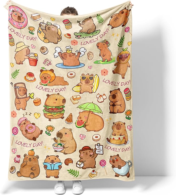Blanket Gifts for Kids Girls Boys Adults Animals Lovers, Flanne Throw Blanket, Soft Cozy, Warmth, Fluffy Fuzzy Blankets for Couch, Bed, Travel, Living Room, Home, Decor (Capybara 2, 80"x60")