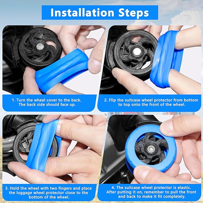 8 Pcs Upgraded Luggage Wheel Covers, Suitcase Protector, Wear-Resistant Anti-Noise Silicone Wheel Covers for 2-2.4” Spinner Wheels, Travel Accessories for Carry On Luggage (Blue, Small)