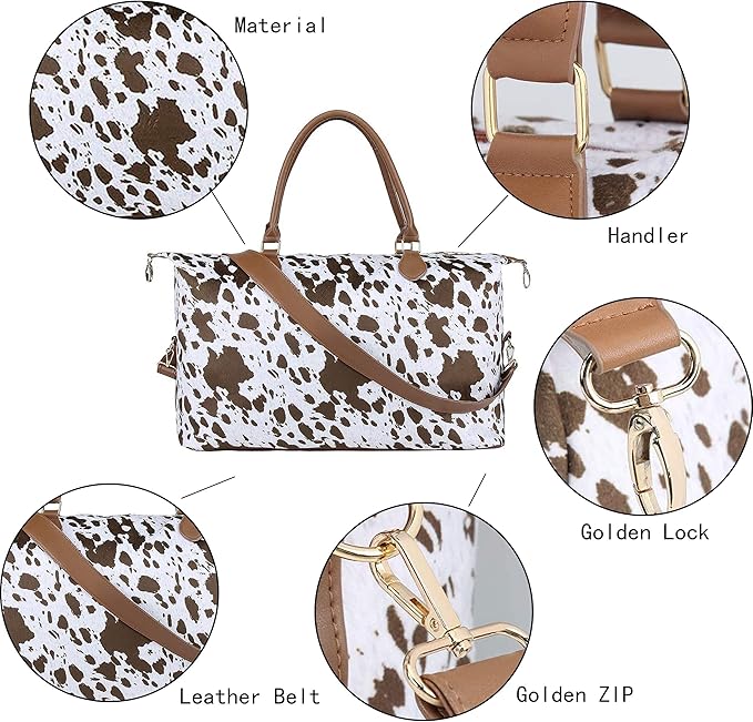 Weekender Bag Duffle Bag For Women Large Travel Tote Bag Overnight Weekend Bags With Shoulder Strap Cow Leopard Atzec…