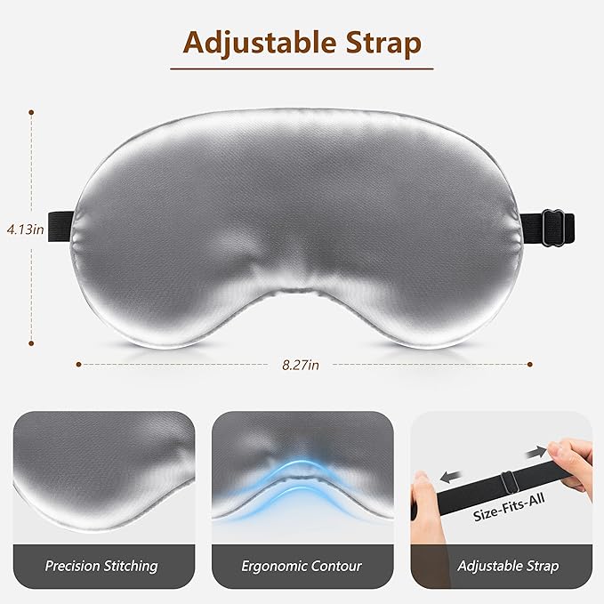 Sleep Mask Silk Eye Mask for Men Sleeping Mask, Adjustable Elastic Strap for Night Shading Sleep Mask, Soft and Comfortable for Both Men and Women (Grey)