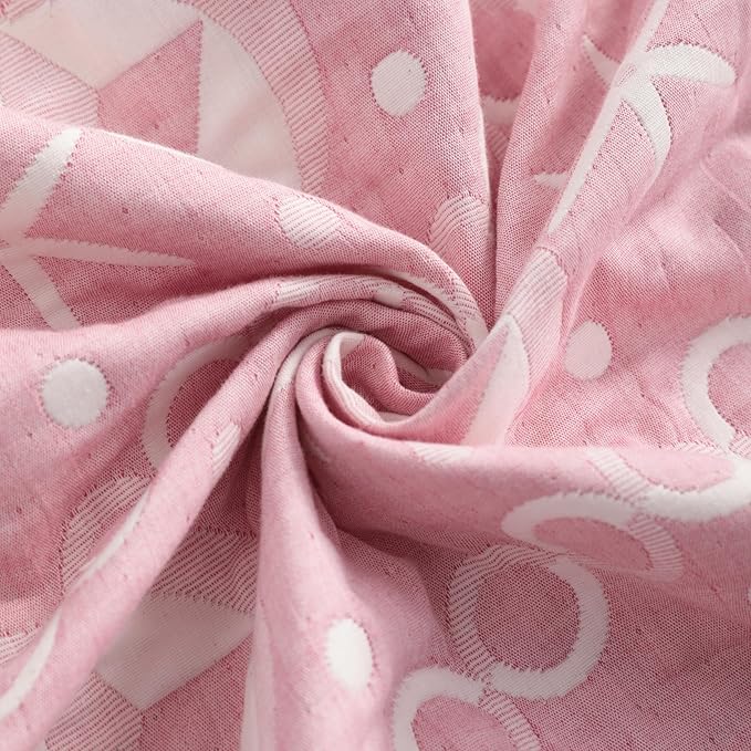 NTBAY 3 Layer Toddler Blanket, Muslin Cotton Jacquard Bed Blankets, Lightweight Thermal Baby Blanket, Super Soft and Warm Crib Blanket for All Seasons, Decoration Gift, 30"x40", Pink Starfish