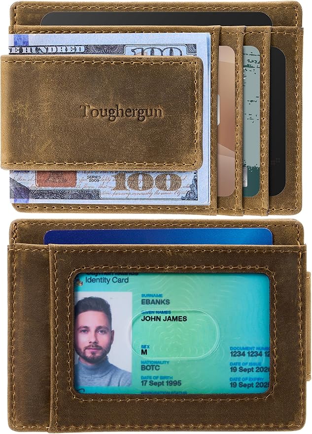 Toughergun Slim Wallet for Men RFID Blocking Money Clip, Minimalist Front Pocket Credit Card Holder, Magnetic Thin Mens Wallets with ID Window