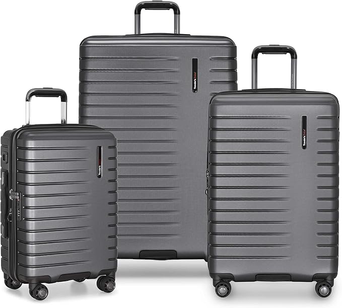 Traveler's Choice Archer Polycarbonate Hardside Spinner Luggage Set, Tie Down Straps, Grey, 3-Piece
