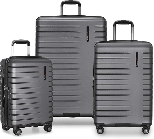 Traveler's Choice Archer Polycarbonate Hardside Spinner Luggage Set, Tie Down Straps, Grey, 3-Piece