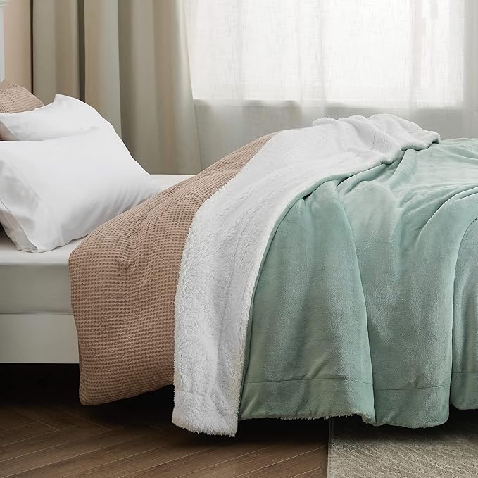 Bedsure GentleSoft Sherpa Fleece Throw Blanket for Couch, Non-Heated, Thick and Warm Throw for Women and Men, Soft Fuzzy Plush Blanket for Spring, Sage Green, 50x60 Inches