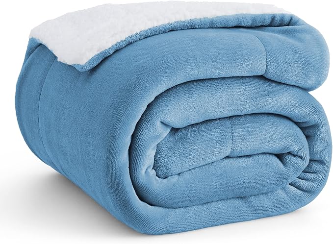Bedsure GentleSoft Sherpa Fleece Throw Blanket for Couch, Non-Heated, Thick and Warm Throw for Women and Men, Soft Fuzzy Plush Blanket for Winter, Washed Blue, 50x60 Inches